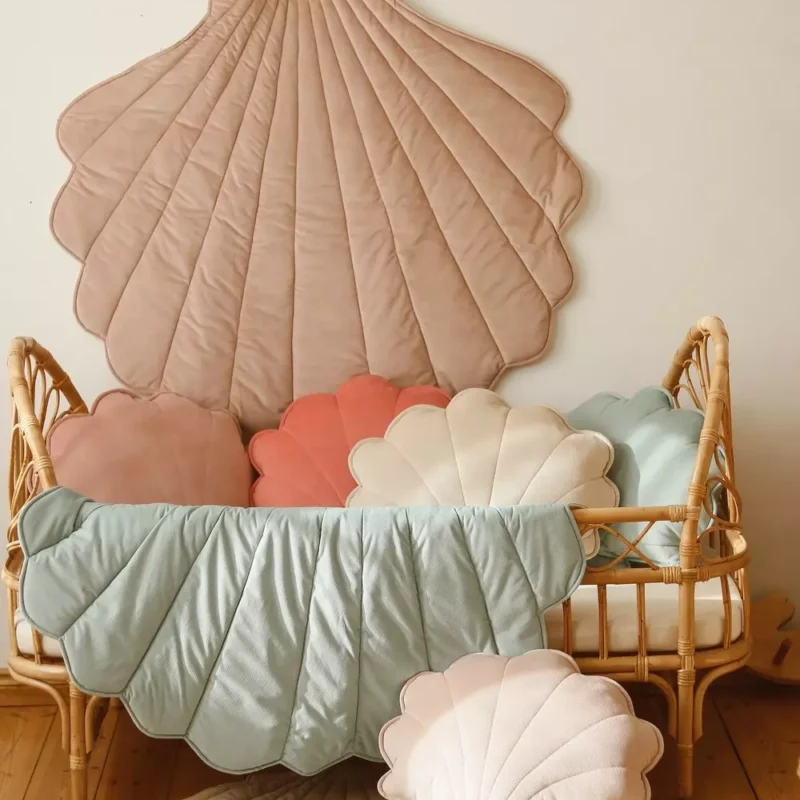 mata muszla welwetowa pudrowa mięta różne kolory mata podłogowa do zabawy